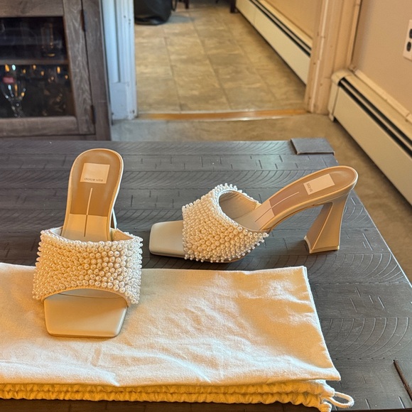 Dolce Vita White Pearl Embellished Heels - Picture 2 of 5